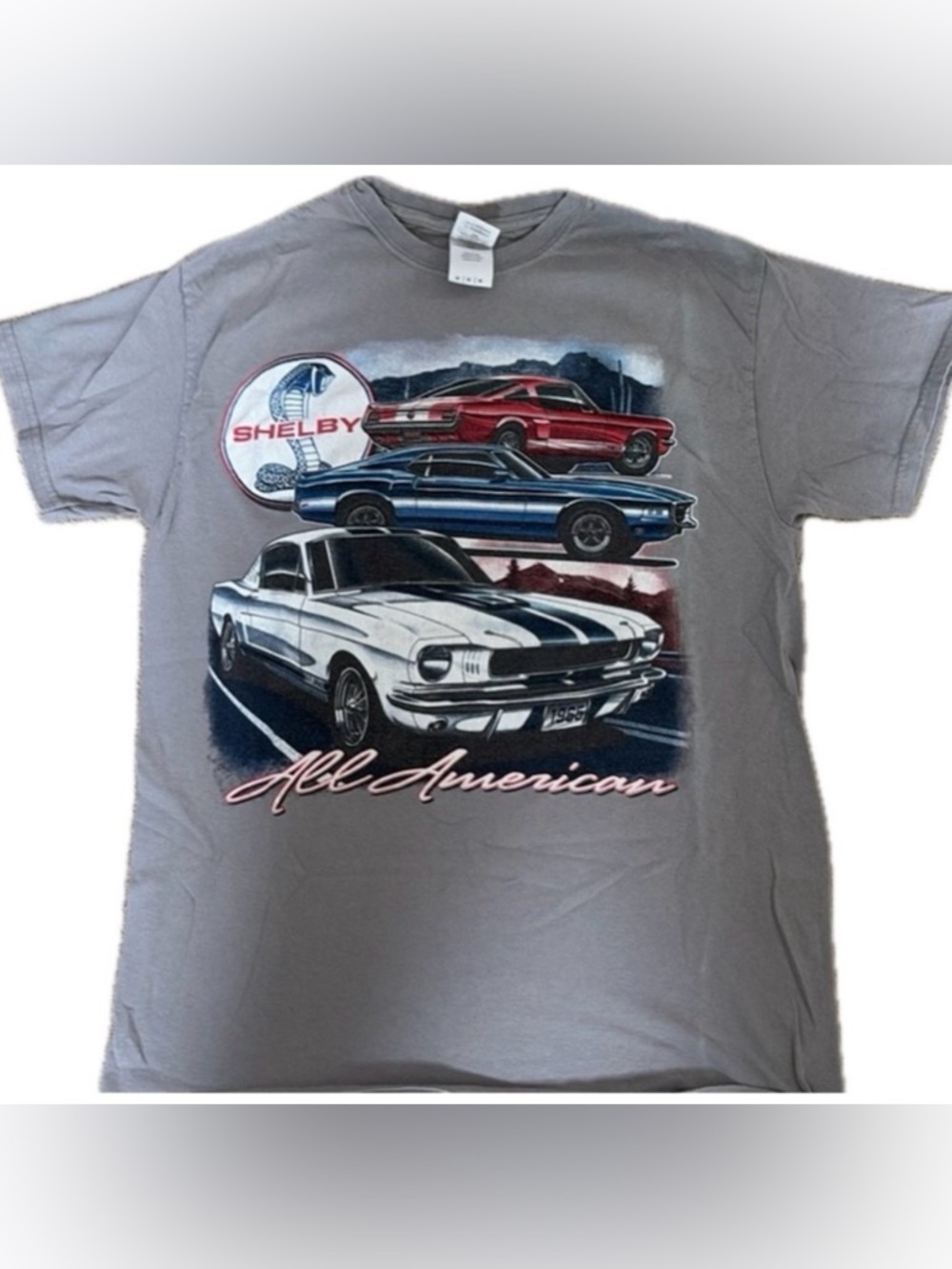 SHELBY Gray Short Sleeve Tee with Classic Car Graphic size M